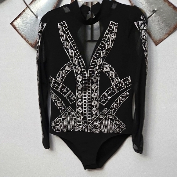 Love Joy Black Long Sleeve Bodysuit with Silver Embellishments - Picture 1 of 3
